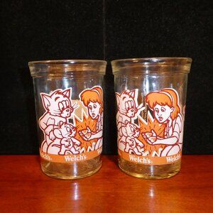TWO Tom & Jerry Collectible Welch’s Jelly Juice Glasses Warner Bros Looney Toons